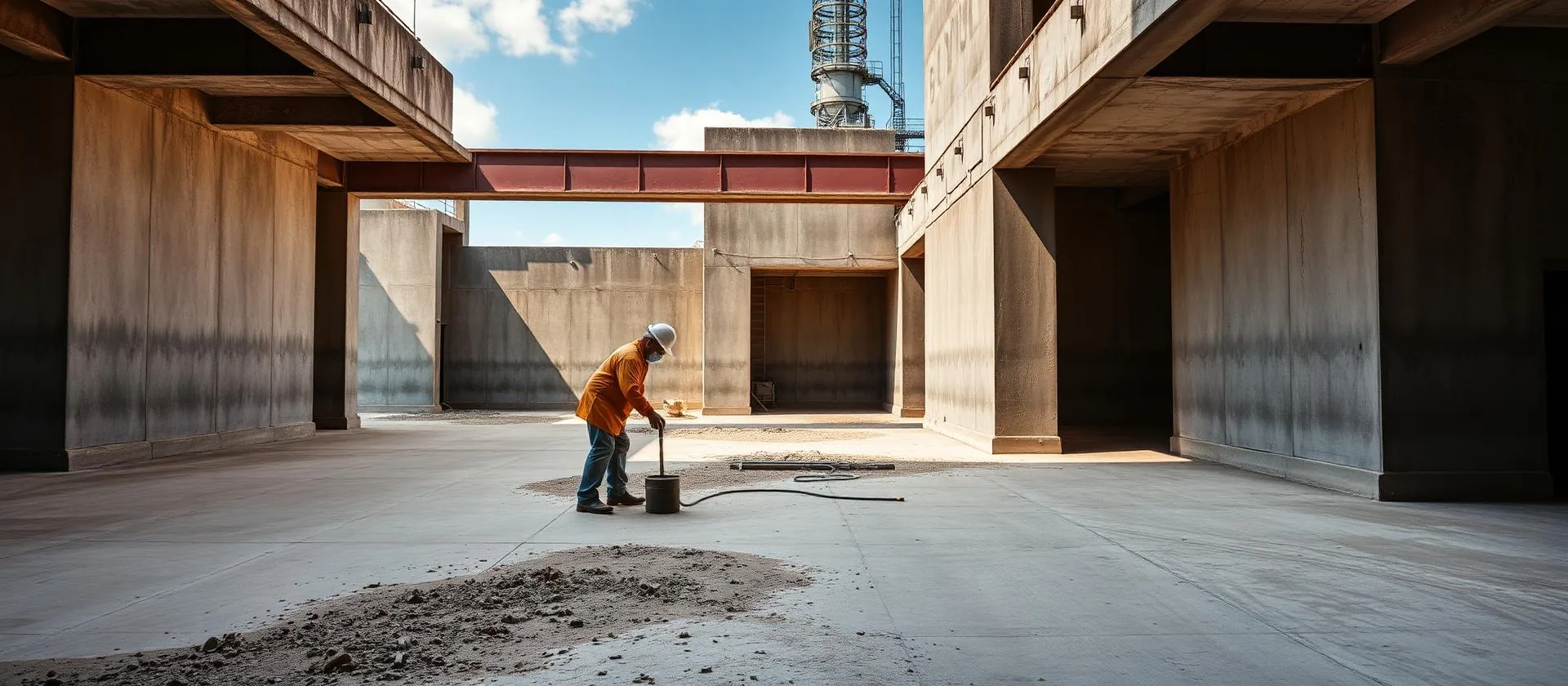 Aplicação de desmoldante em estrutura de concreto