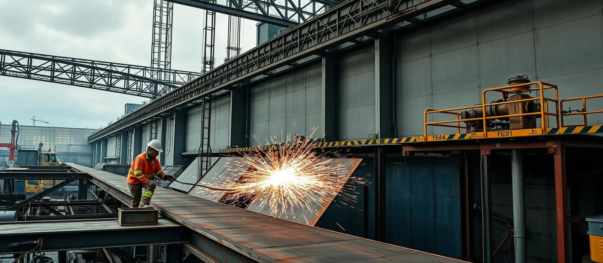 Instalação de cobertura metálica em obra industrial