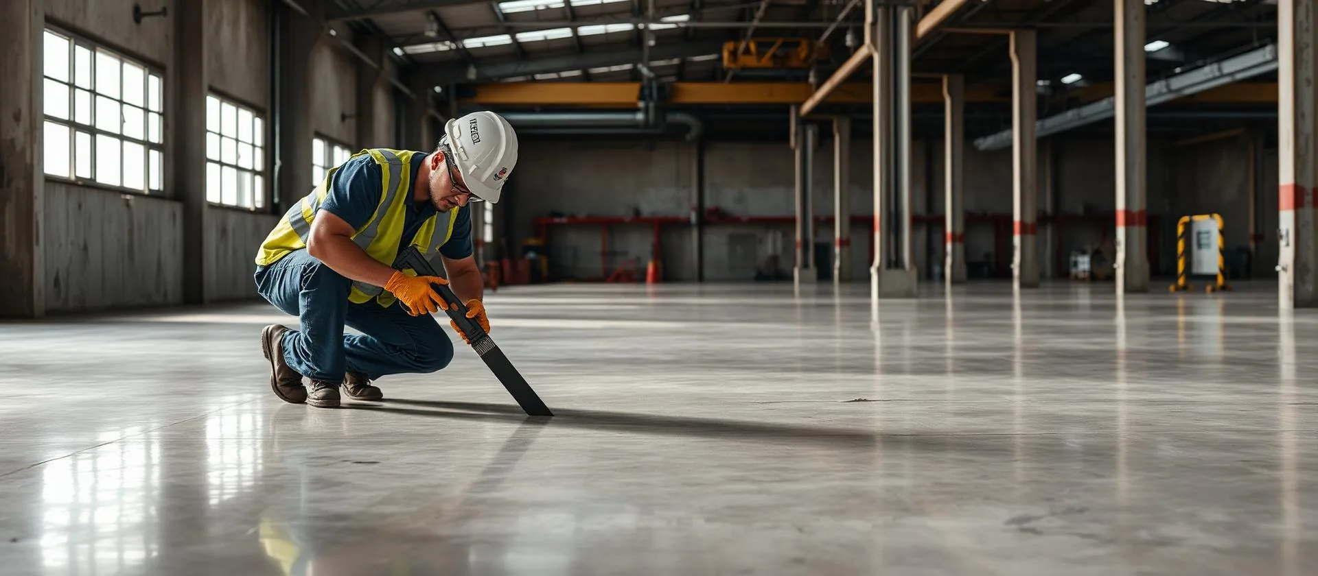 Tratamento de piso de concreto em galpão industrial